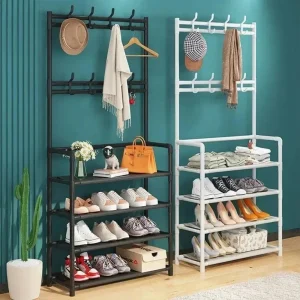 3-5 Layers Multipurpose Shoe Organizer and Storage Rack with Hanging Hooks for Living Room Entrance Hallway and Bedroom