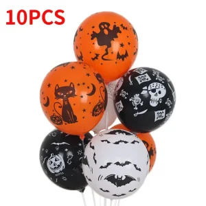 30/10Pcs Scary Halloween Balloons Kids Toys Pumpkin Skeleton Ghost Bar Party Decor Balloon Halloween Black Orange Latex Balloon