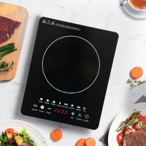 2200W Electric Induction Cooktop with 8 Level Power Control Explosion Proof Glass Touch Panel 180-Minute Timer Auto Shut Off Waterproof Leakproof