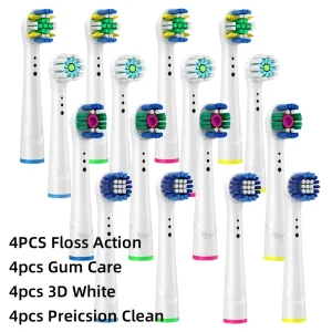 16/20PCS Braun OralB Compatible Replacement Toothbrush Heads for Electric Oral B Sensitive Floss Action Cross Clean for Whitening and Gum Care