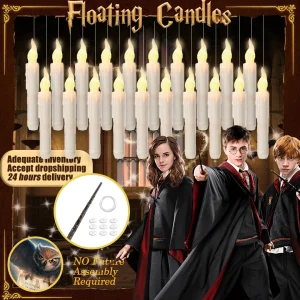 Halloween Hanging LED Floating Candles with Magic Wand Remote Control for Potter and Harry Party Decorations