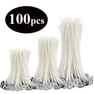 100% Natural Cotton Candle Wicks with Wax Coating – 8 Sizes, 100 PCS/Bundle for Smokeless Fragrance and Scented Candle Making