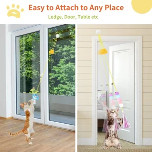 Interactive Cat Door Hanging Toy with Elastic Rope and Sticky Disc for Cats to Swing and Play