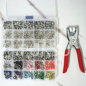 200 Sets 9.5mm Metal Hollow Five-Claw Snap Button with Pliers Tool Set For Installing Clothes Bag Sewing And DIY Craft