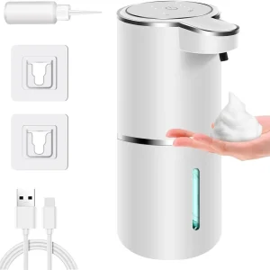 Touchless Automatic Foaming Soap Dispenser 380ml USB Rechargeable Electric Hand-Free Dish Soap Dispenser with 4 Adjustable Foam Levels for Bathroom