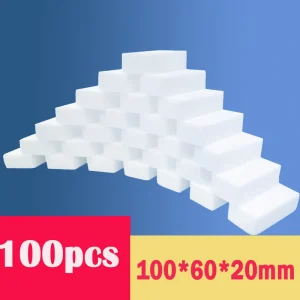 100 Pcs High Density Melamine Magic Sponge Eraser Set for Kitchen, Bathroom and Office Cleaning, Super Absorbent and Reusable White Melamine Sponge, Cuttable for Narrow Surfaces