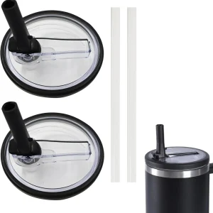 2 Pack 40 oz Tumbler Flip Straw Lid Replacement fit for Stanley Quencher, Spill Proof Splash Resistant Tumbler Lids,Reusable