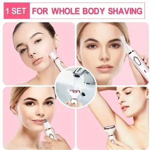 4 in 1 Painless Electric Lady Epilator and Trimmer Razor, Body Hair Removal Kit with Rotary Shaver, Eyebrow Trimmer and Nose Hair Trimmer for Women