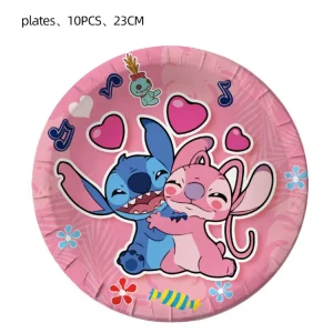 Disney Pink Interstellar Stitch Angel Birthday Party Decoration Flag Pulling Balloon Cake Flag Insertion Spiral Set Supplies