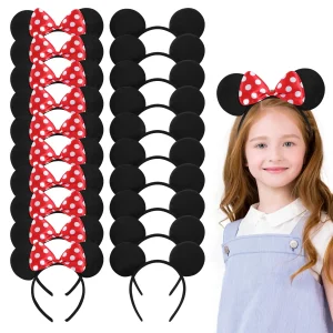 12 Pack Mickey Minnie Mouse Ears Red Black Pink Headband for Disney Themed Birthday Party Cosplay