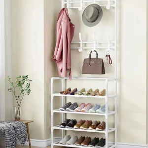 3-5 Layers Multipurpose Shoe Organizer and Storage Rack with Hanging Hooks for Living Room Entrance Hallway and Bedroom