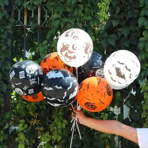 Halloween Decor Latex Balloons Set for Kids Party, 30 Pieces of Mixed Ghost, Pumpkin, and Skeleton Balloons with Spooky Designs in Black, Orange and White Colors