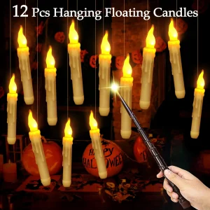 Halloween Hanging LED Floating Candles with Magic Wand Remote Control for Potter and Harry Party Decorations