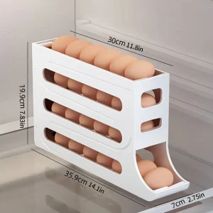 4 Tier Egg Storage Box Organizer for Refrigerator Rolling Egg Organizer Holder Fridge Storage Organizer Food Storage Container