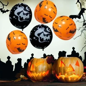 30 Pieces Halloween Party Decoration Latex Balloon with Pumpkins, Skeletons and Ghosts in Orange and Black Colors