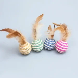 Whisker Wiggling Fun – Rattan Ball and Feather Teaser Toy Duo for Pet Cats and Kittens