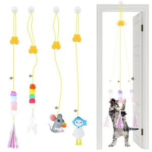 Interactive Cat Door Hanging Toy with Elastic Rope and Sticky Disc for Cats to Swing and Play