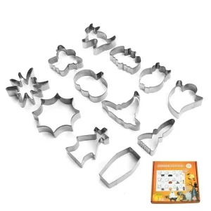 Halloween Stainless Steel Cartoon Cookie Cutters Set 12PCS Includes Bat, Cat, Pumpkin for Kitchen Baking