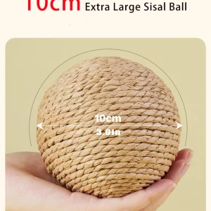 Cat Toy Ball with Sound Making Material Inside for Training and Play – 10cm Durable Sisal Cat Scratching Toy