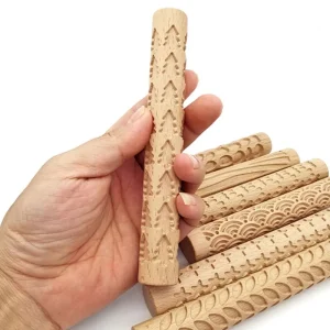 Wooden Texture Rolling Pin Ceramic Pottery Art Embossed Rod Flower Pattern Mud Roll Roll Reliefs DIY Clay Craft Tool