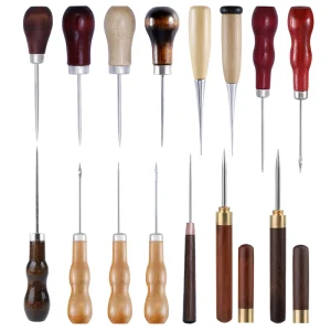 Wooden Handle Heavy Duty Awl Leather Punching Sewing Stitching Tool Kit for DIY Canvas Repair and Handmade Crafting