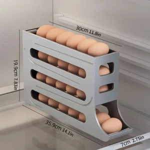 4 Tier Egg Storage Box Organizer for Refrigerator Rolling Egg Organizer Holder Fridge Storage Organizer Food Storage Container