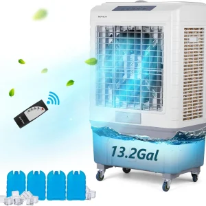 13.2Gal Portable Swamp Cooler with Ice Pack for Effective Cooling & Fast Airflow 4100 CFM