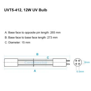 12 Watts UV Lamp Packs replacement to 1 Gpm UV Filter, include 3 lamps and 1 Quartz Sleeve