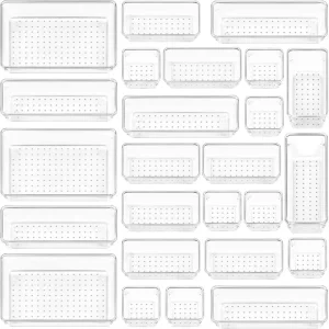 10-Piece Versatile Drawer Organizer Set – Clear Plastic Trays and Dividers in 4 Sizes for Perfect Makeup and Kitchen Storage