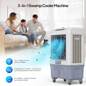 13.2Gal Portable Swamp Cooler with Ice Pack for Effective Cooling & Fast Airflow 4100 CFM