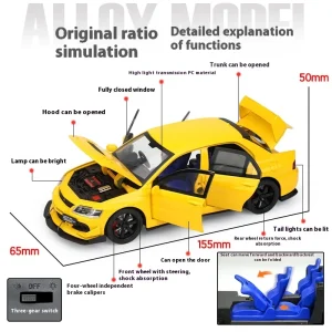 1/32 Scale JDM Mitsubishi Lancer Evolution Diecast Car Model with Sound and Light Function for Collectors and Hobby Enthusiasts