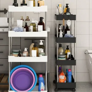 White/Black Rolling Utility Cart with 3-4 Tier Storage Shelves for Living Room Bathroom Kitchen