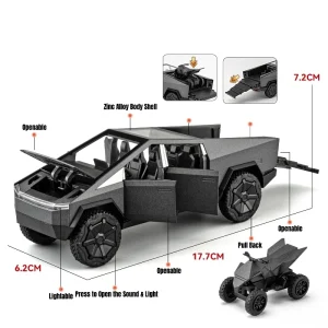 1/32 Scale Electric Pickup Truck Diecast Metal Model Car Toy, Tesla Cybertruck Inspired Off Road Vehicle with Sound Light, Perfect Gift for Boys