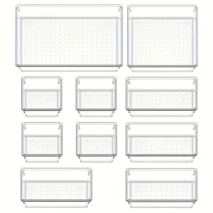 10-Piece Clear Plastic Drawer Organizer Set for Maximum Storage and Customization