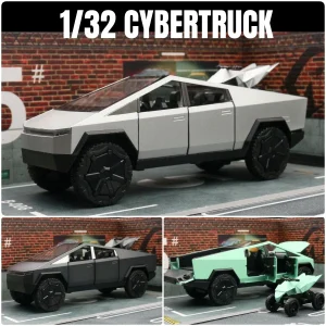 1/32 Scale Electric Pickup Truck Diecast Metal Model Car Toy, Tesla Cybertruck Inspired Off Road Vehicle with Sound Light, Perfect Gift for Boys