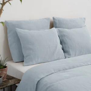 100% Organic Linen Bed Linens Set – Washed Flax Duvet Cover With Zipper Closure and Fitted Sheet for Breathable Comfort