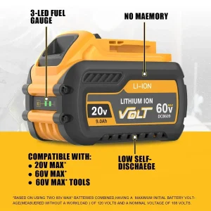 Upgraded 12000mAh 20V/60V Flexvolt Replacement Battery for Dewalt DCB200 MAX DCB606 Power Tool