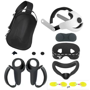 VR Headset Accessory Kit for Meta Quest 3S with Durable Carrying Case Replacement Head Strap and Sweat-Resistant Silicone Face Cover