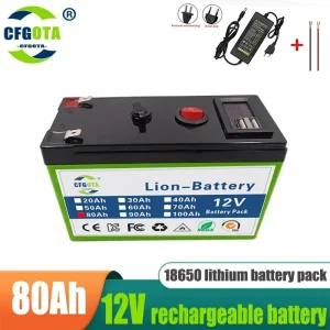 12V Battery 100Ah 18650 Lithium Battery Pack Rechargeable Battery for Solar Energy Electric Vehicle Battery+12.6V 3A Charger