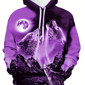 New Style Mens Casual Pullover Hoodie with Millennium 3D Wolf Design Streetwear Clothing Online