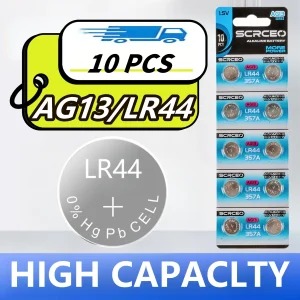 10PCS 1.55V LR44 AG13 Button Batteries 165mAh 11.6mm x 5.4mm Alkaline Battery for Watch Toys Remote Controls Small Devices