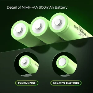 NiMH Rechargeable AA Batteries 600mAh 8 Pack by PKCELL for Solar Garden Lights, Cameras and other Outdoor Devices