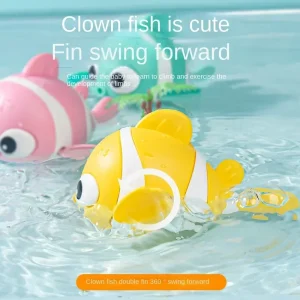 Adorable Baby Shower Gift Ideas, Cute Swimming Clown Fish Bath Toy for Toddlers and Newborn Girls Boys, Floating Wind Up Bathtub Toys for Kids