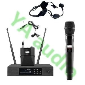 YAaudio QLXD4 Wireless Microphone Set UHF High Quality Microphone System Remote Performance Microphone Handheld Headwear Set