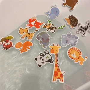 Soft EVA Paste Baby Animal Bath Time Play Set for Kids with 14 Reusable Safari Friends Age 1-6 Years