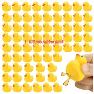 Small Rubber Ducks in Bulk: 100 Pack Mini Squeaky Duck Toy for Party Favors, Birthdays, and Baby Showers