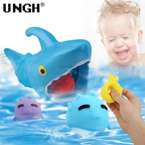 Interactive Shark Water Playset for Kids, Bright Colorful Rubber Floating Pool Toy with Squeaker for Baby Intellectual Development and Parent-Child Communication