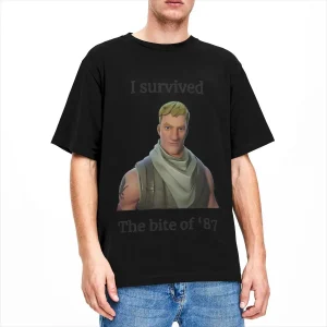 Fortnite Gamer I Survived the Bite of 87 Tee Shirt Crew Neck Pure Cotton T-Shirt Streetwear