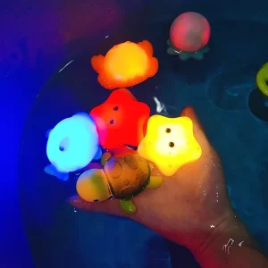 Rubber LED Light Up Swimming Water Toys for Kids Bath Play – Colorful Frogs Soft Floating Bath Toy with Flashing Lights