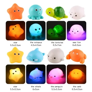 Cute Animals Bath Toy Swimming Water LED Light Up Toys Soft Rubber Float Induction Luminous Frogs for Kids Play Funny Gifts